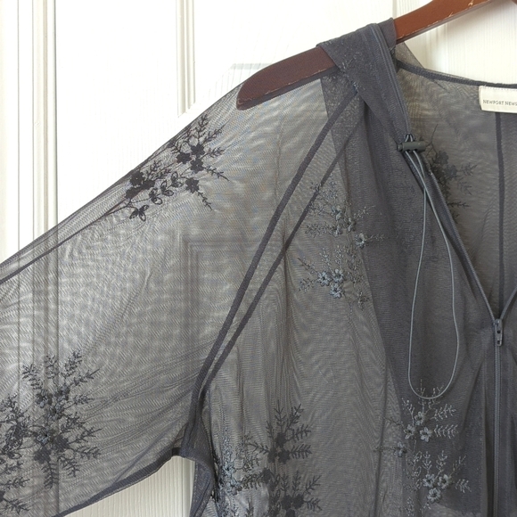 Newport News Y2K Vintage Sheer Floral Embroidered Mesh Zip Up Hoodie Gray Large - Picture 3 of 12